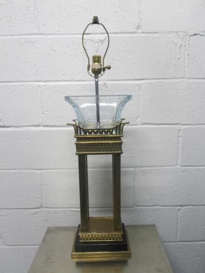 Pair of Neoclassical Style Bronze and Glass Column Lamps