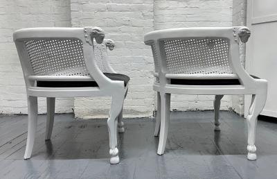 Pair of Neoclassical Style Rams Head Bergere Chairs