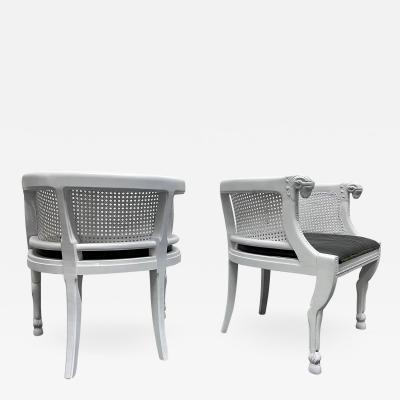 Pair of Neoclassical Style Rams Head Bergere Chairs