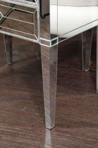 Pair of Neoclassical Style Silver Trim 3 Drawer Diamond Mirrored Nightstands
