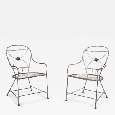 Pair of Neoclassical Style Steel Armchairs