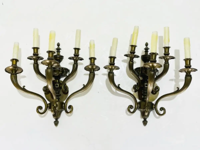 Pair of Neoclassical Style Wall Sconces in Solid Bronze