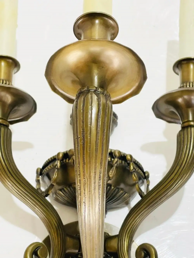 Pair of Neoclassical Style Wall Sconces in Solid Bronze