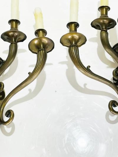 Pair of Neoclassical Style Wall Sconces in Solid Bronze