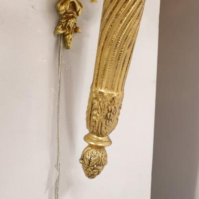 Pair of Neoclassical Torch Sconces in Frosted Glass and Antique Brass