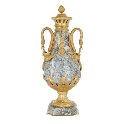 Pair of Neoclassical style gilt bronze and marble vases