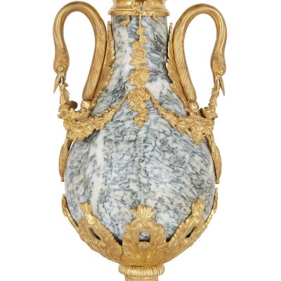 Pair of Neoclassical style gilt bronze and marble vases