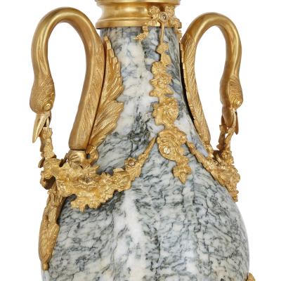 Pair of Neoclassical style gilt bronze and marble vases