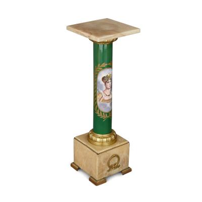 Pair of Neoclassical style gilt bronze and porcelain pedestals