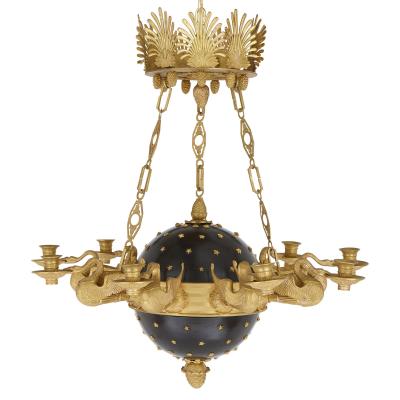 Pair of Neoclassical style gilt bronze chandeliers