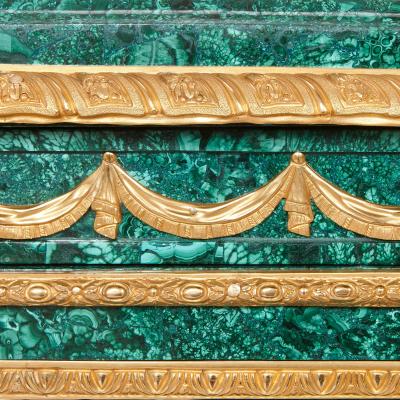 Pair of Neoclassical style malachite and gilt bronze commodes