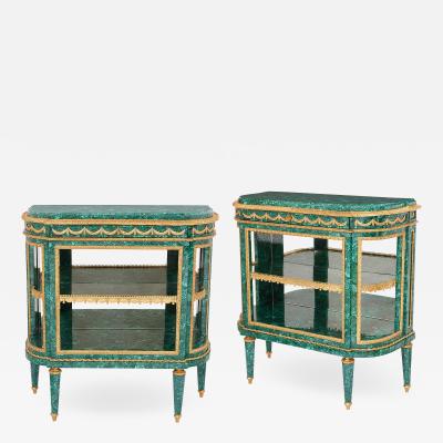 Pair of Neoclassical style malachite and gilt bronze commodes