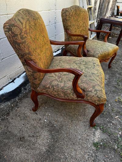 Pair of Nicely Upholstered Walnut French Provincial Style Bergeres