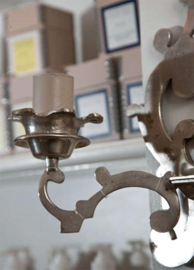 Pair of Nickel Plated Brass Fleur de Lis Wall Sconces