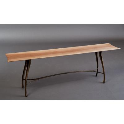 Pair of Nicolas Cesbron Bronze Benches with Cormier Wood Seats