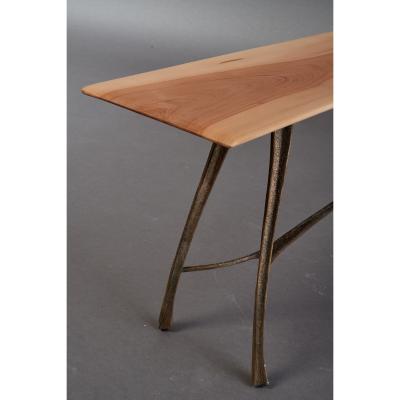 Pair of Nicolas Cesbron Bronze Benches with Cormier Wood Seats