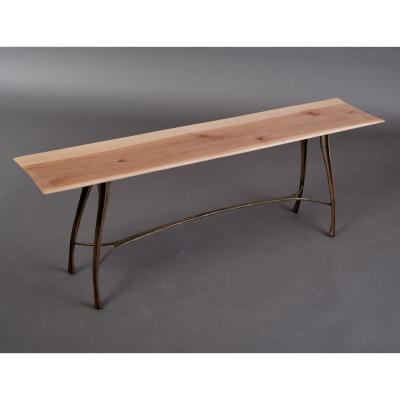 Pair of Nicolas Cesbron Bronze Benches with Cormier Wood Seats