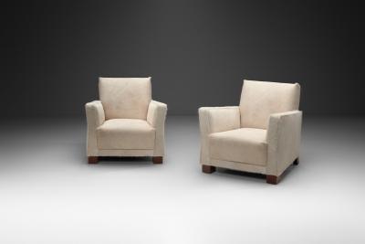 Pair of Norwegian Armchairs in Cowhide Norway ca 1930s