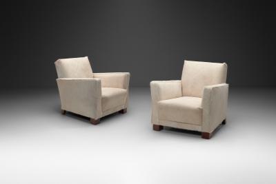 Pair of Norwegian Armchairs in Cowhide Norway ca 1930s