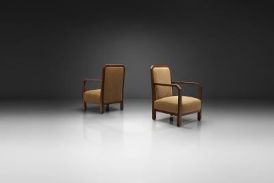 Pair of Oak Art Deco Upholstered Armchairs Europe First half of the 20th C