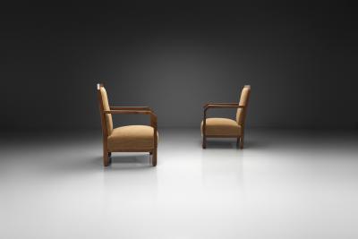 Pair of Oak Art Deco Upholstered Armchairs Europe First half of the 20th C