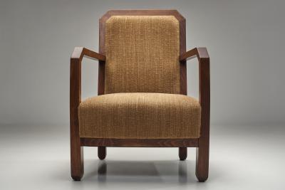 Pair of Oak Art Deco Upholstered Armchairs Europe First half of the 20th C