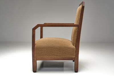 Pair of Oak Art Deco Upholstered Armchairs Europe First half of the 20th C