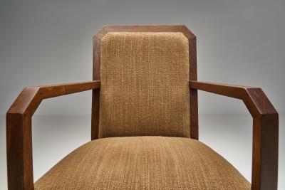 Pair of Oak Art Deco Upholstered Armchairs Europe First half of the 20th C