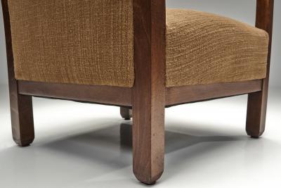 Pair of Oak Art Deco Upholstered Armchairs Europe First half of the 20th C