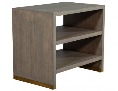 Pair of Oak Console End Tables with Brass Accents