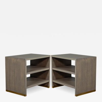 Pair of Oak Console End Tables with Brass Accents