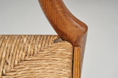 Pair of Oak Side Chairs with Rush Seats Europe 1960s