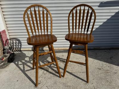 Pair of Oak Windsor Style Swivel Barstools