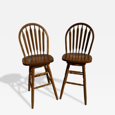 Pair of Oak Windsor Style Swivel Barstools