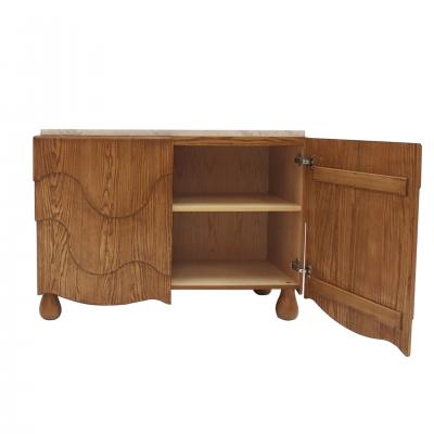 Pair of Oak Wood Sideboards with Travertine Top Italian Contemporary Design
