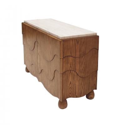 Pair of Oak Wood Sideboards with Travertine Top Italian Contemporary Design