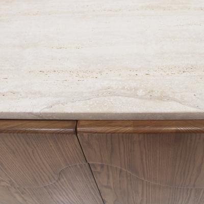 Pair of Oak Wood Sideboards with Travertine Top Italian Contemporary Design