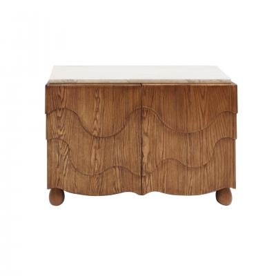 Pair of Oak Wood Sideboards with Travertine Top Italian Contemporary Design
