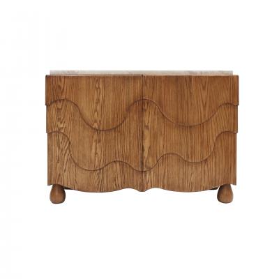 Pair of Oak Wood Sideboards with Travertine Top Italian Contemporary Design