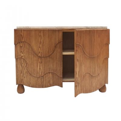 Pair of Oak Wood Sideboards with Travertine Top Italian Contemporary Design