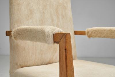 Pair of Oak and Ponyskin Side Chairs France ca 1930s