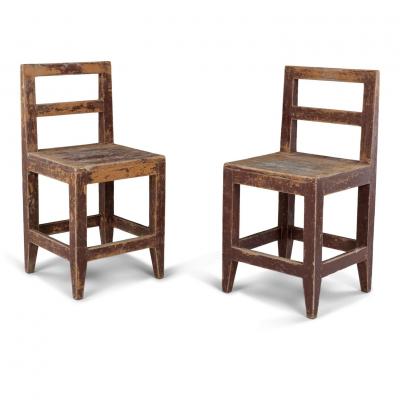 Pair of Ocher and Oxblood Red Painted Vernacular Swedish Chairs