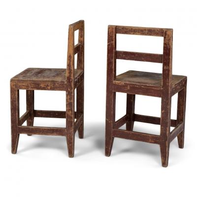 Pair of Ocher and Oxblood Red Painted Vernacular Swedish Chairs