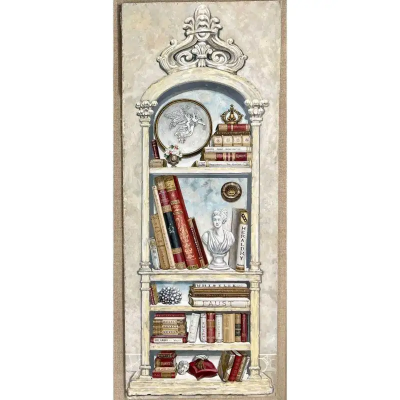 Pair of Oil on Canvas Standing Wall Decoration Gustavian Italian Style