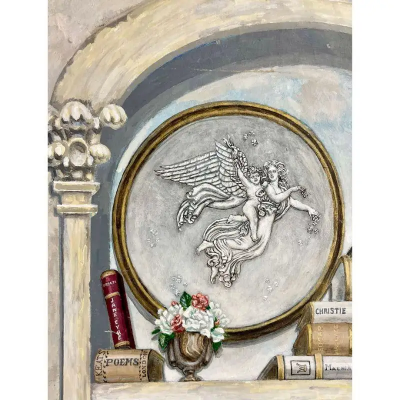Pair of Oil on Canvas Standing Wall Decoration Gustavian Italian Style