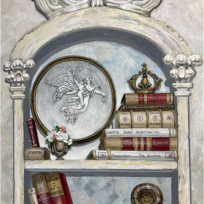 Pair of Oil on Canvas Standing Wall Decoration Gustavian Italian Style