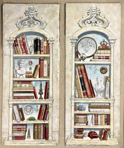 Pair of Oil on Canvas Standing Wall Decoration Gustavian Italian Style