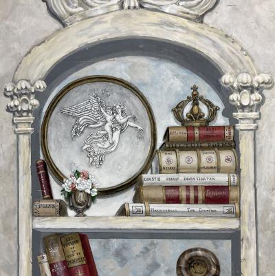 Pair of Oil on Canvas Standing Wall Decoration Gustavian Italian Style