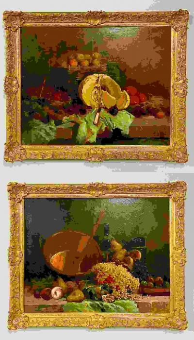 Pair of Oil on Canvas signed Tony Torta Stilllife Fruit Italian