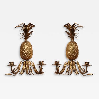 Pair of Old Gilt Pineapple Sconces
